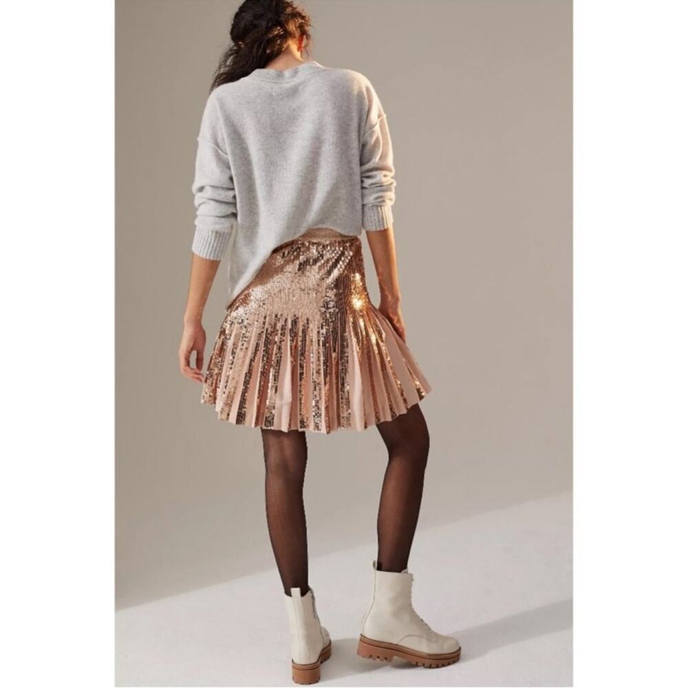 Anthropologie Bea Pink Sequin Pleated Mini Skirt Size 4 - Picture 3 of 9